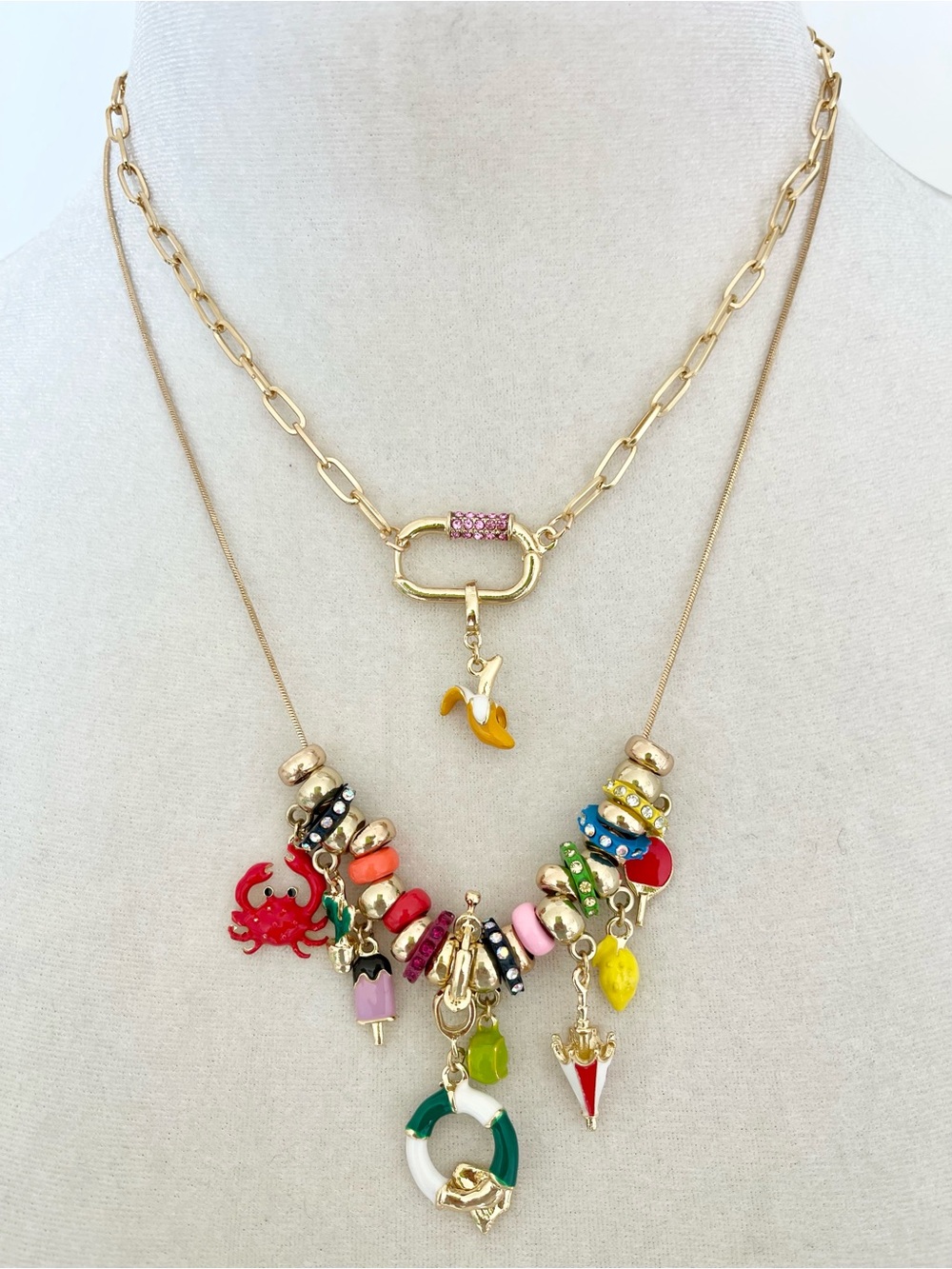 Gold Multicolor Beach Charm Necklace